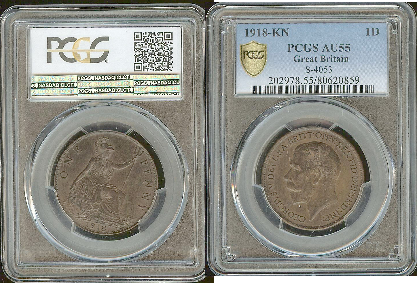 English penny 1918KN PCGS AU55